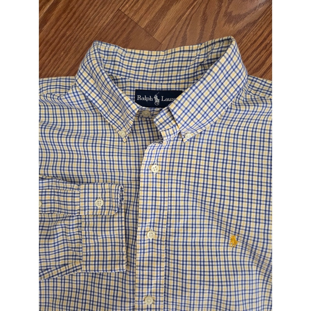 Ralph Lauren Mens Blue Yellow Tattersall Check Button Down Shirt XL